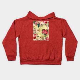 Elegant Vintage flowers and roses garden shabby chic, vintage botanical, pink floral pattern yellow artwork over a T-Shirt Kids Hoodie